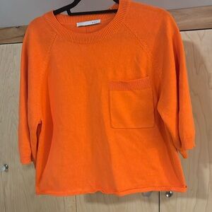Oui‎ Viscose Cotton Short Sleeves Crew Neck Sweater Top Orange Minimalist Sz 6